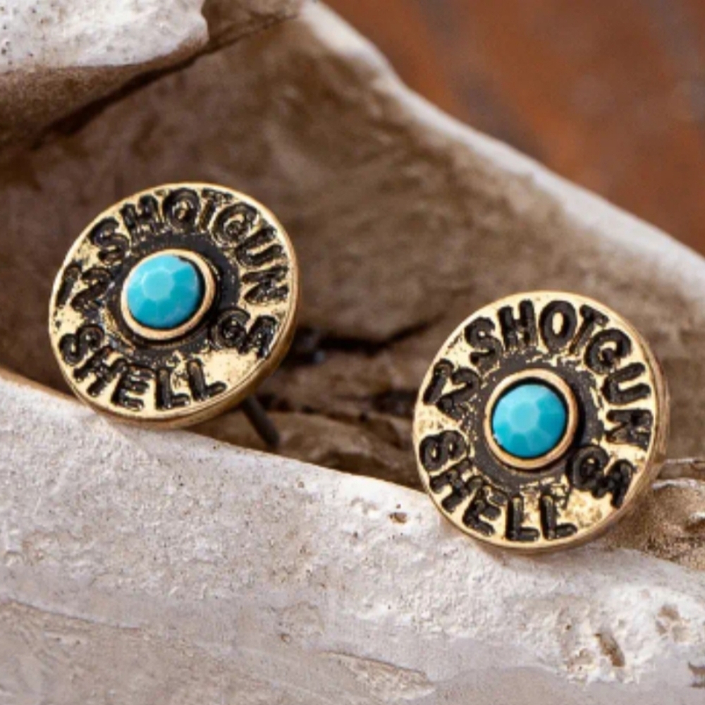 New faux Gold Shot Gun Shell Earrings Small Studs Country Western Cowgirl